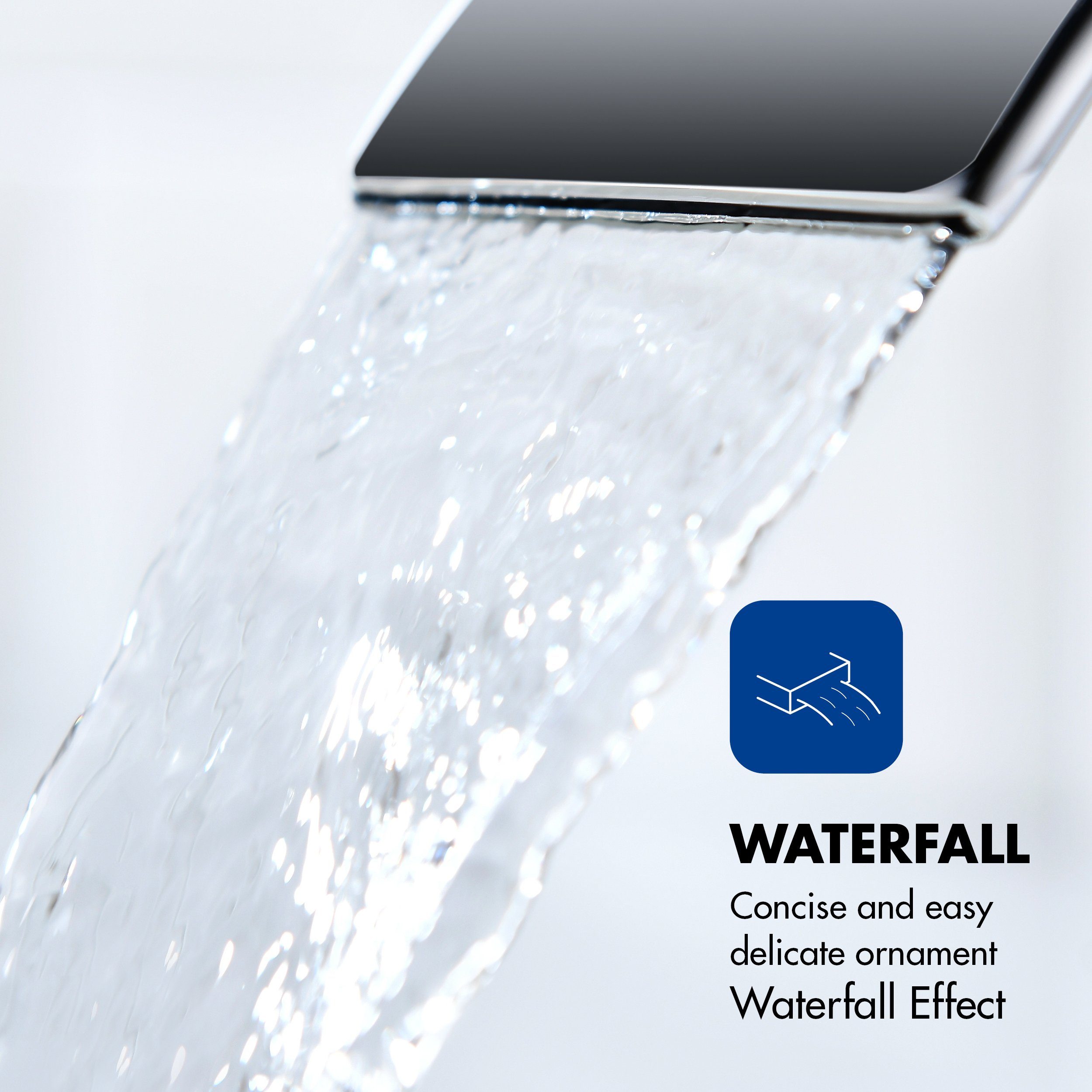 CECIPA Waschtischarmatur Einhebel-Badezimmerarmatur, Wasserfall-Wasserhahn für Badezimmer,Chrom