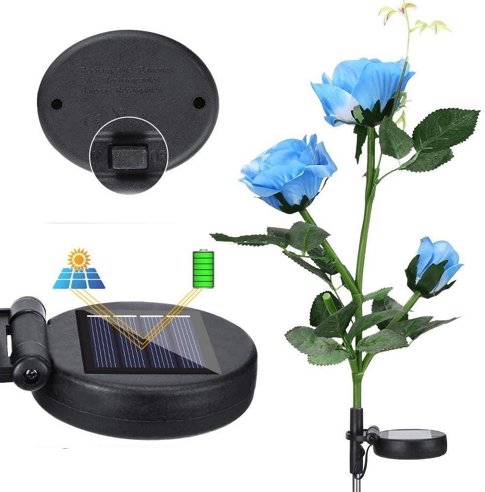oyajia LED Solarleuchte Solarlampen für Außen Garten, 3 LED Rose Solar Licht Deko, LED fest integriert, Tageslichtweiß, Größerer Blume Breiterem IP65 Wasserdichte Solarpanel