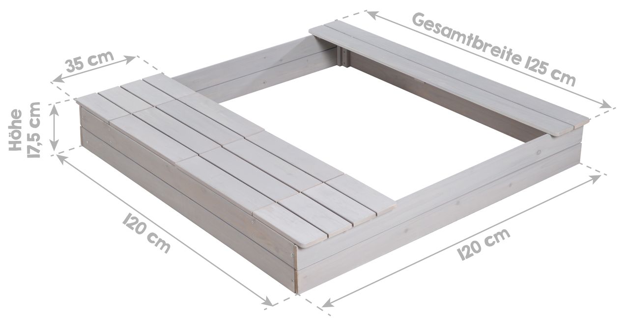 Roba Sandkasten Outdoor  mit 2 Spielwannen, Holzsandkasten aus wetterfestem Massivholz, grau lasiert