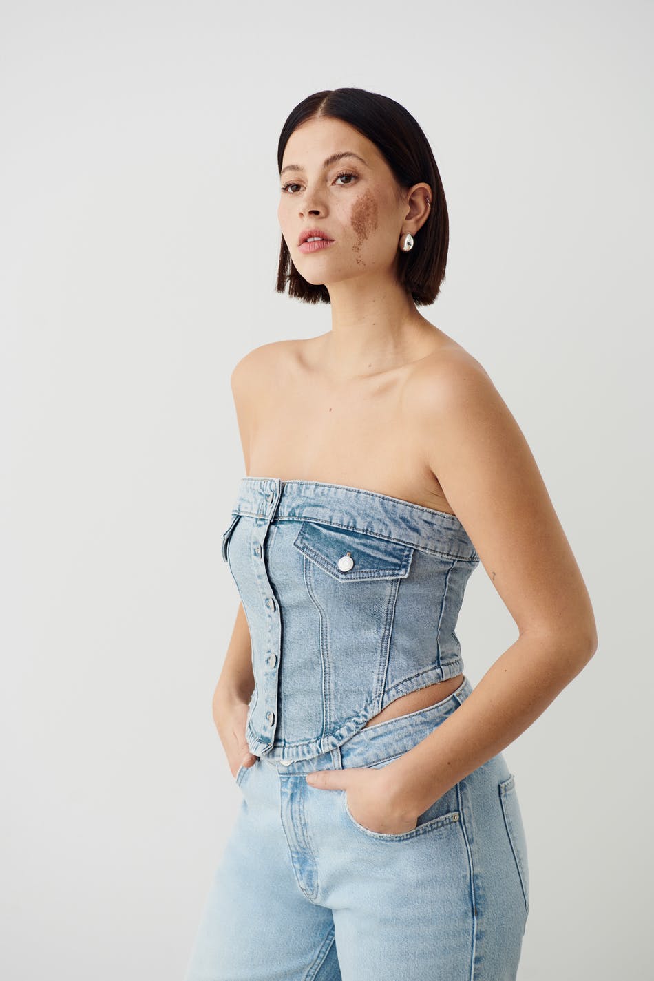 Denim button corset