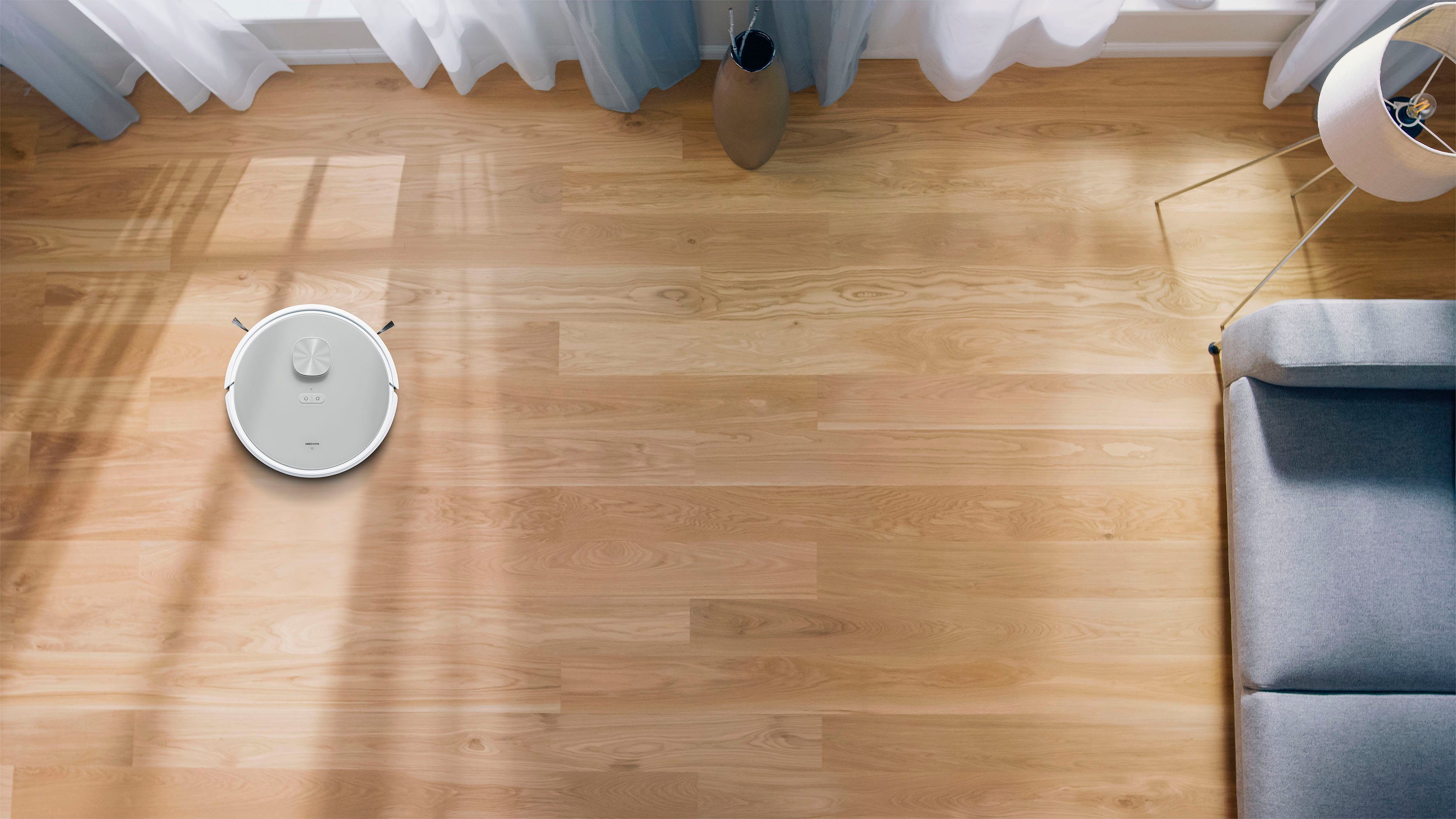 Medion® Nass-Trocken-Saugroboter Saug- und Wischroboter mit Absaugstation (X21 SW), App Steuerung und automatische Entleerung