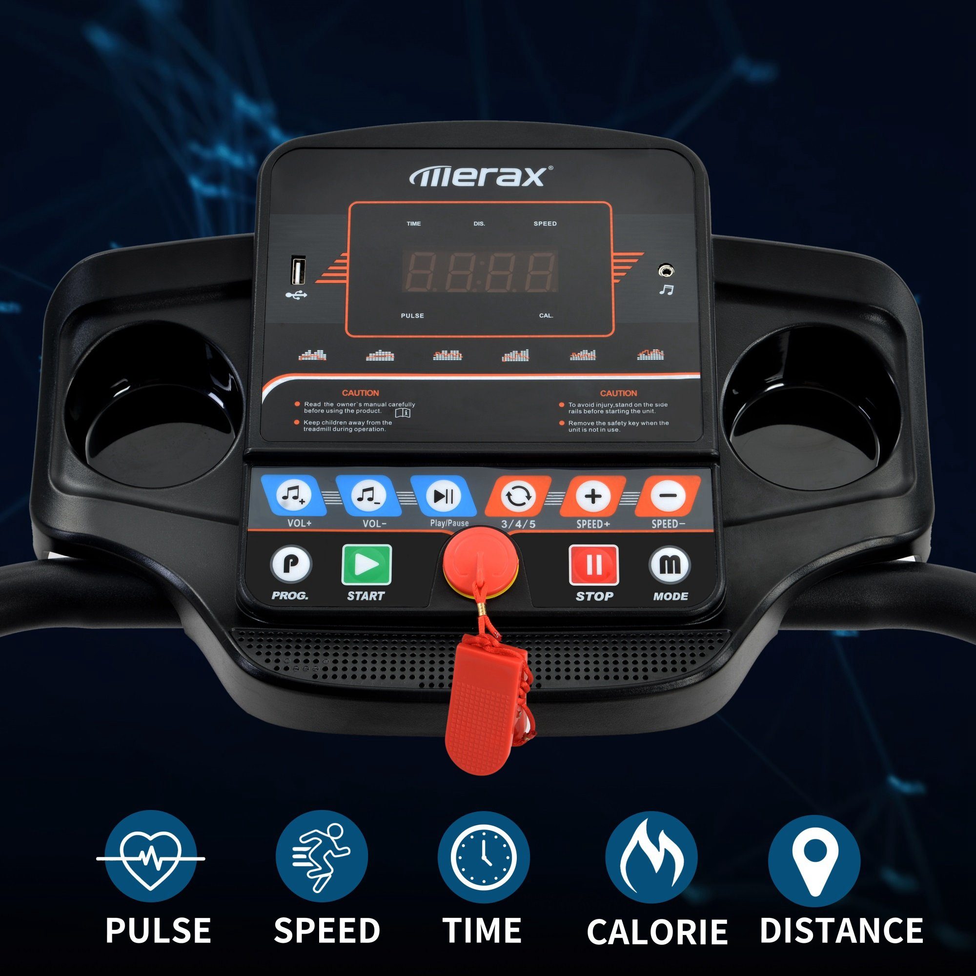 Merax Laufband faltbar mit Lautsprecher, Handpulsmessung und LED-Display, 12 automatische Programme, bis 12 km/h