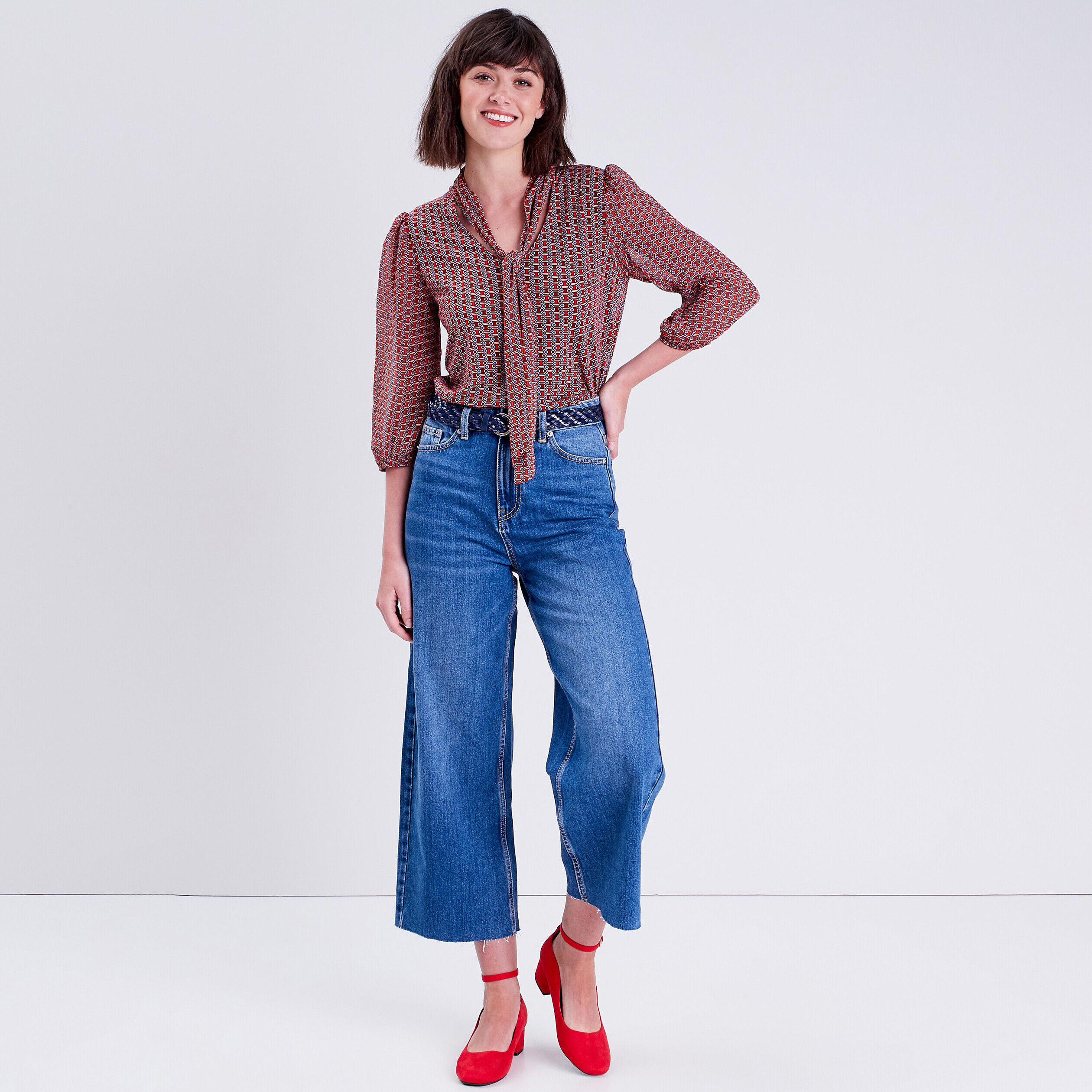 Blouse manches 3/4 marron femme | Cache Cache