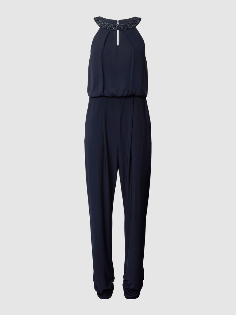 Jumpsuit mit Neckholder in marineblau meliert