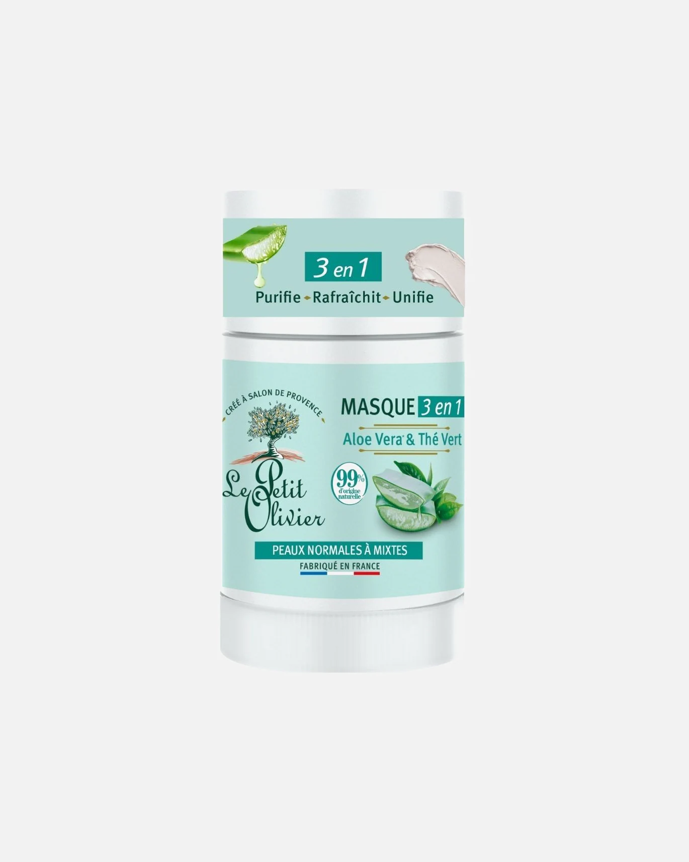 Mască facială 3 în 1 Le Petit Olivier cu Aloe Vera și Ceai Verde