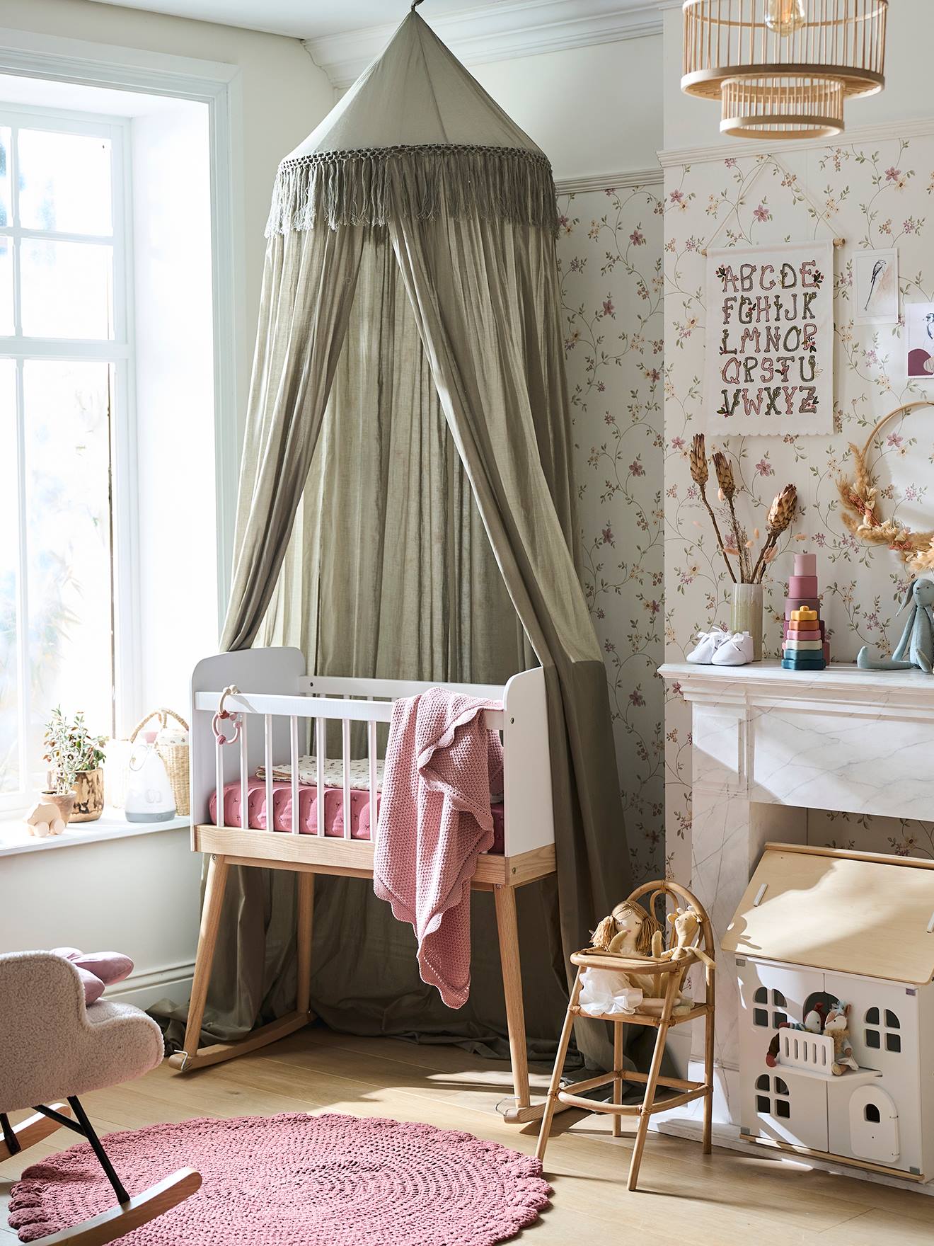 Vertbaudet Kinderzimmer Betthimmel mit Fransen LANDHAUS - grün