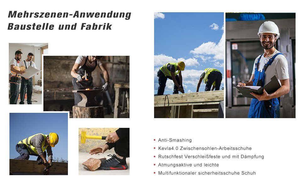 Home & Joy Sicherheitsschuh (durchtrittsicher, antistatisch, bequem, leicht, rutschfest, atmungsaktiv) S1 / S1P Arbeitsschuhe Stahlkappenschuhe Arbeitsschuhe Berufsschuhe