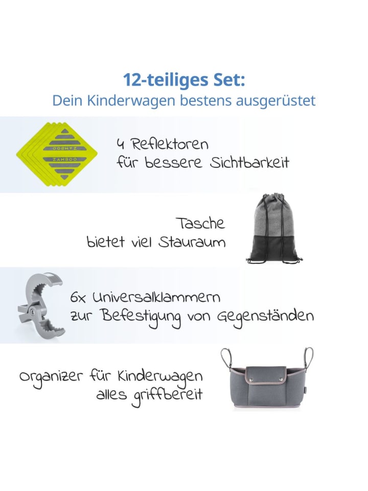 Zamboo 12-teiliges Kinderwagen-Ausstattungsset in grau,gelb günstig kaufen onesize