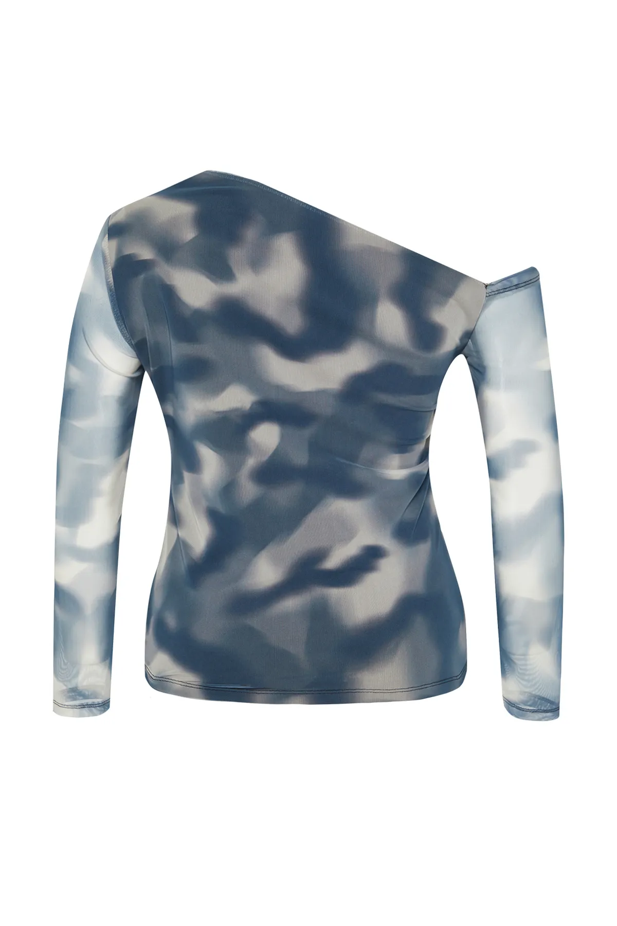 Trendyol Curve  Indigofarbene, mit Tüll gefütterte Strickbluse mit asymmetrischem Kragen TBBSS24AF00025