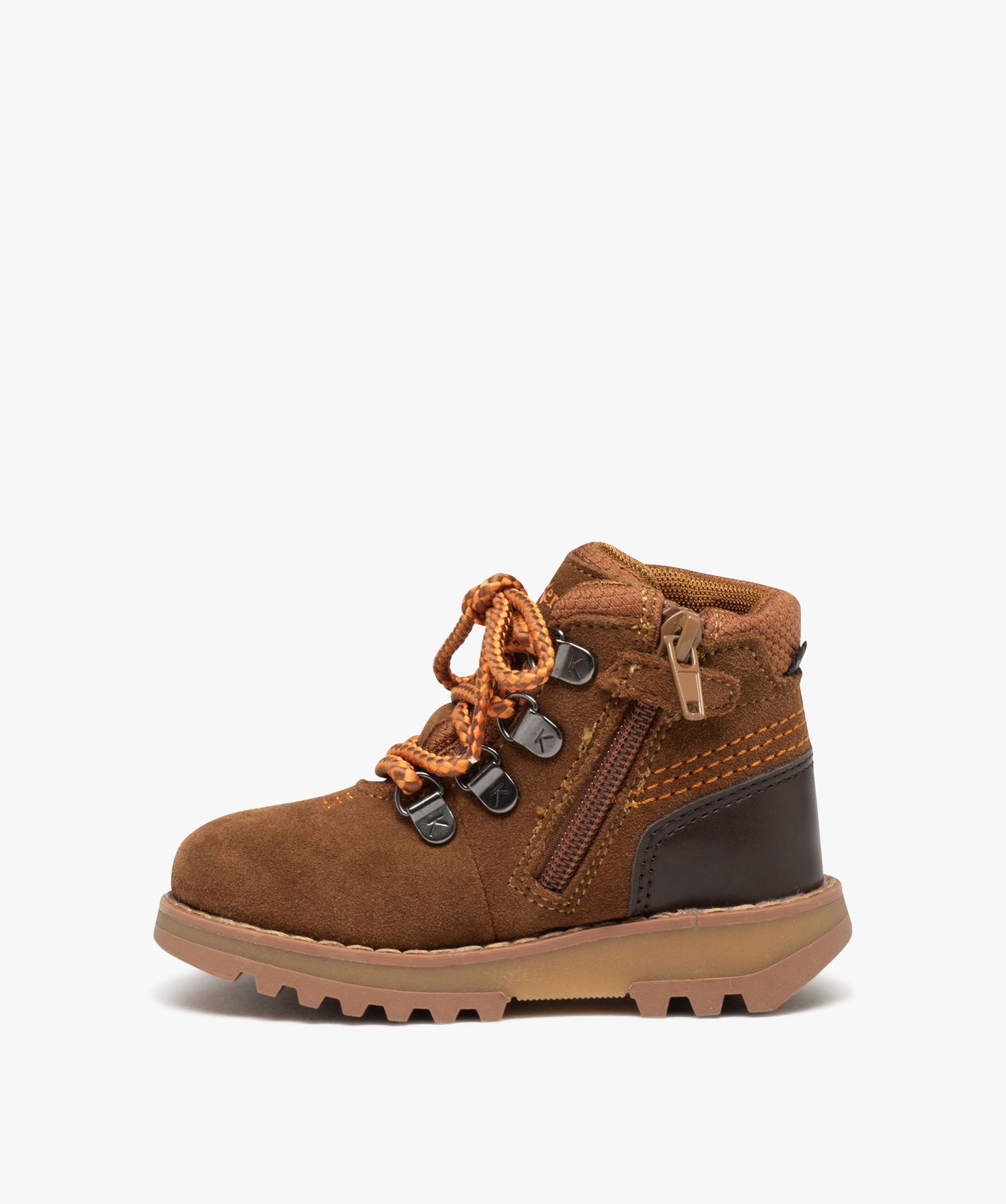 Boots Garçon dessus en cuir uni imperméable - Kickers marron | GEMO