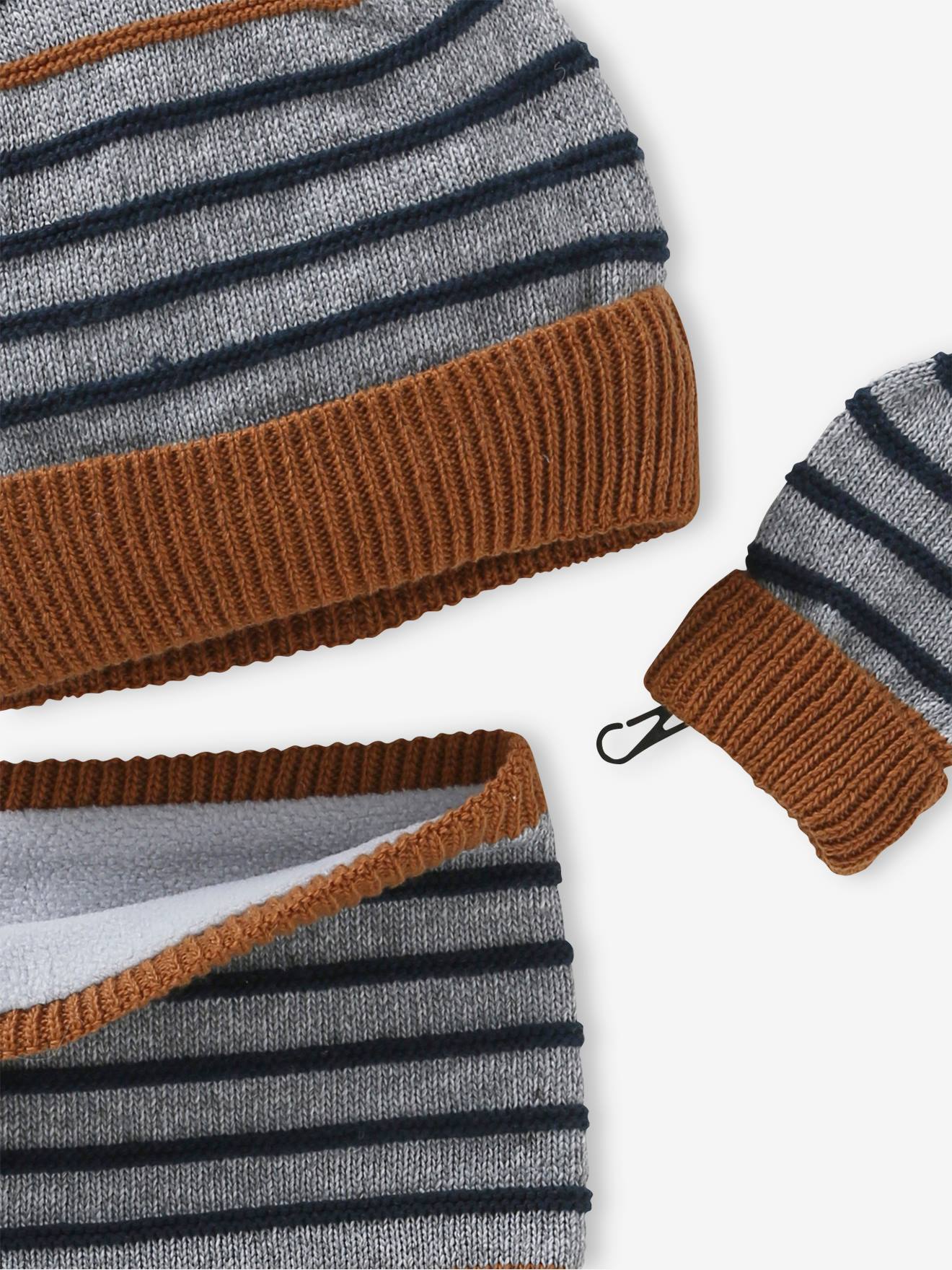 Vertbaudet Jungen Baby-Set: Mütze, Rundschal & Fäustlinge - grau meliert