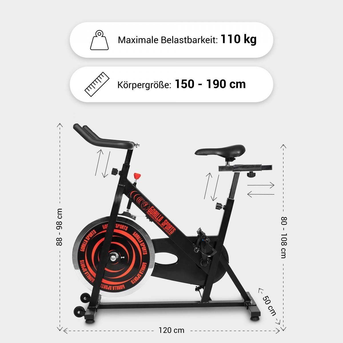 GORILLA SPORTS Heimtrainer 13kg Schwungrad, Verstellbar - Indoor Fahrrad, Fitnessbike, Speedbike (1-tlg)