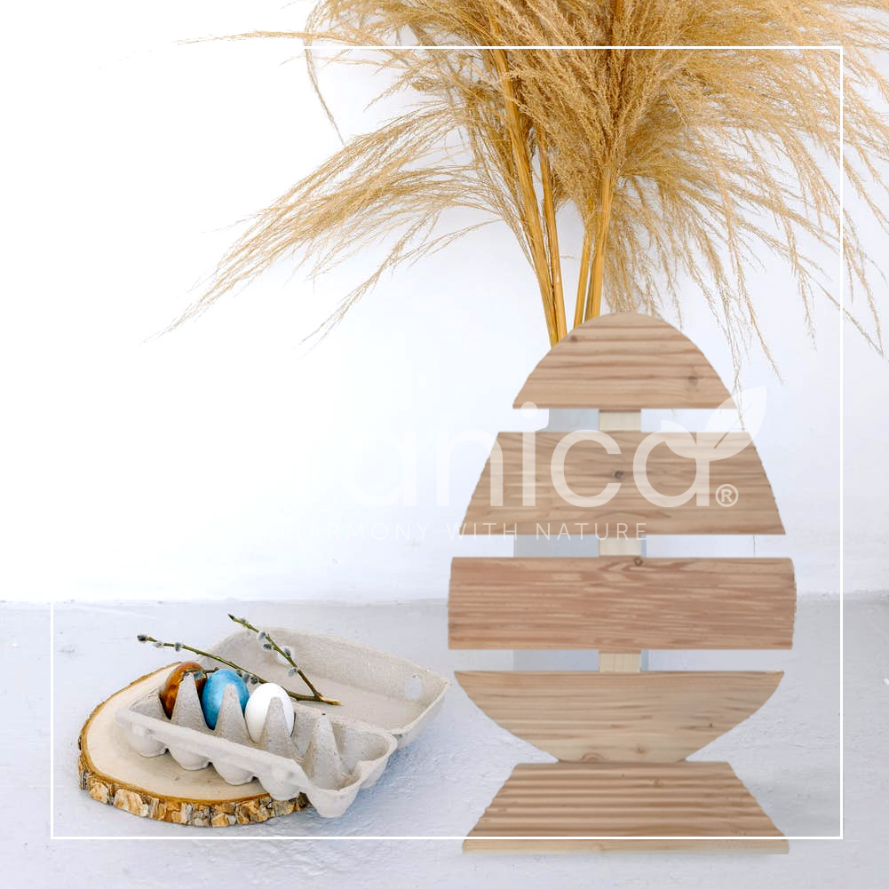 Pemicont Floranica Holz Osterei Osterdeko Lärchenholz Höhe 43cm Breite 31cm Unbehandelt Osterdekoration Modernes Design Kunsthandwerk osterdeko osterhasen tischdeko