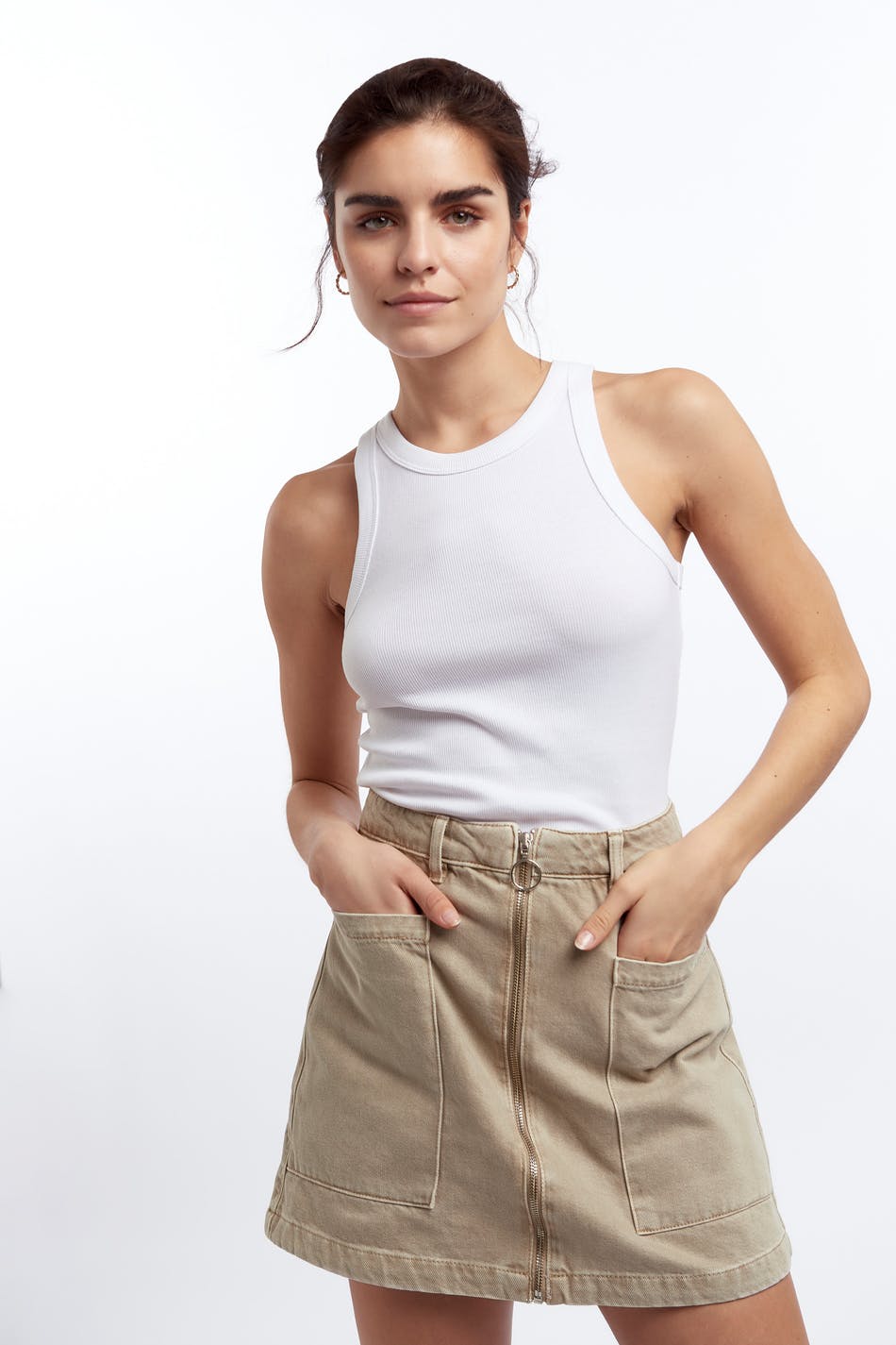 Utility zip denim skirt