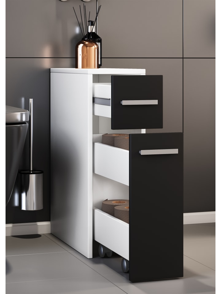 VCM  Holz Badmöbel Nischenschrank Raumteiler Bad Zalo in Weiß / Schwarz günstig kaufen onesize
