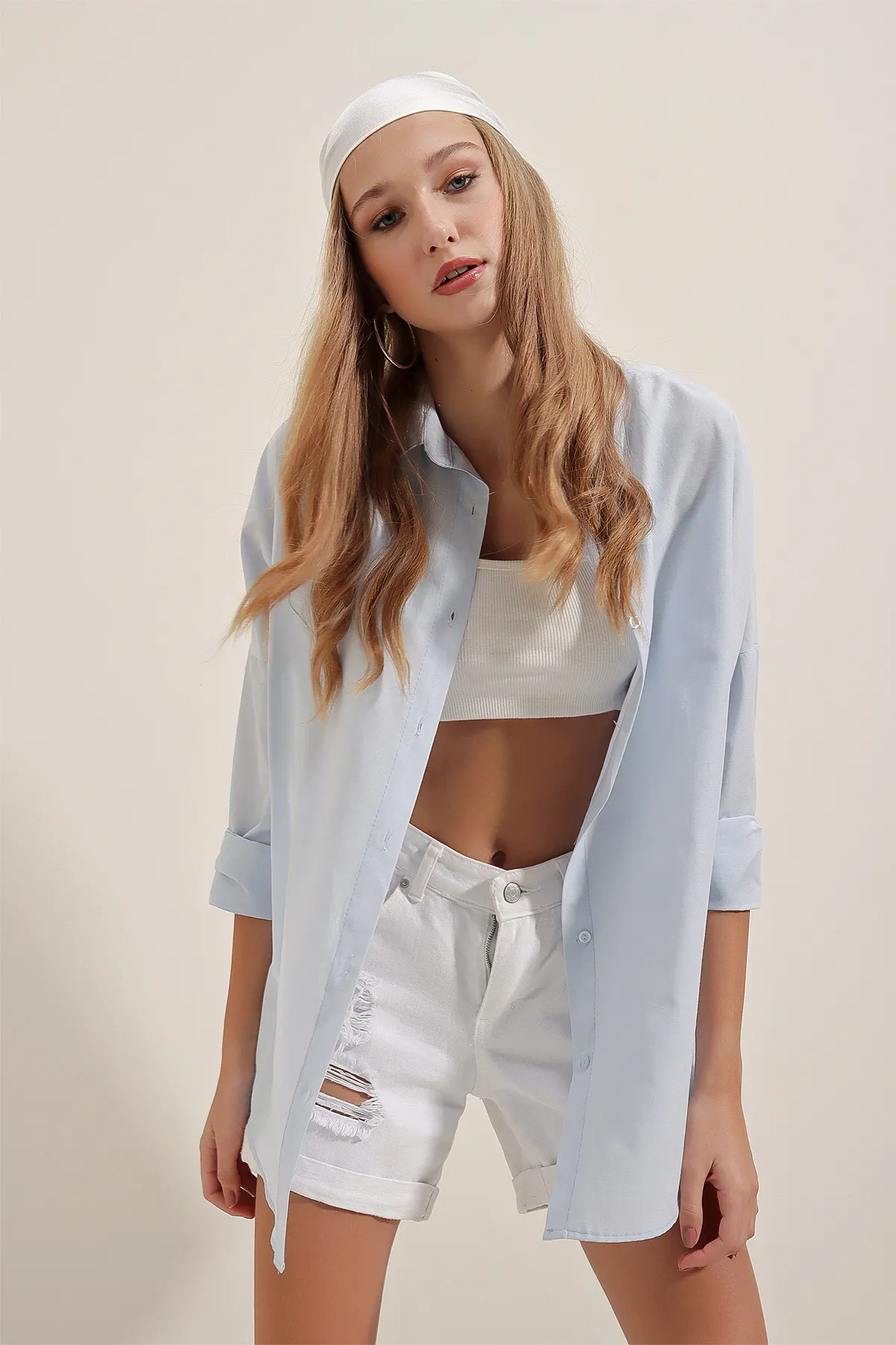 Bigdart  3900 Oversize Long Basic Shirt – Hellblau