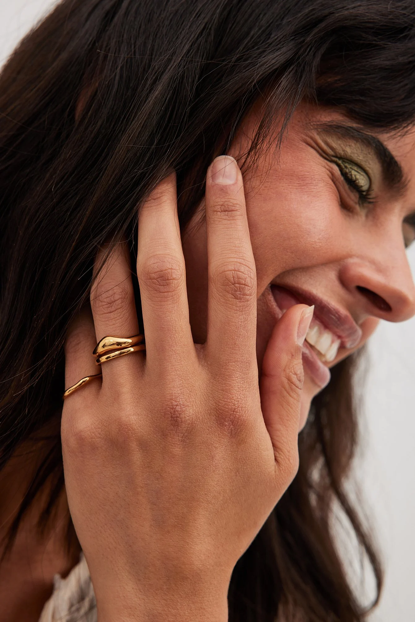 Recycelte Vergoldete gewellte Ringe im 3-er Pack