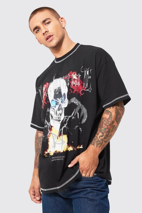 Oversize T-Shirt mit Kontrast-Naht und Print