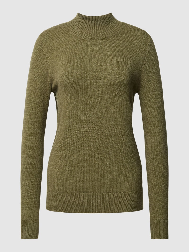 Strickpullover mit Stehkragen in khaki meliert