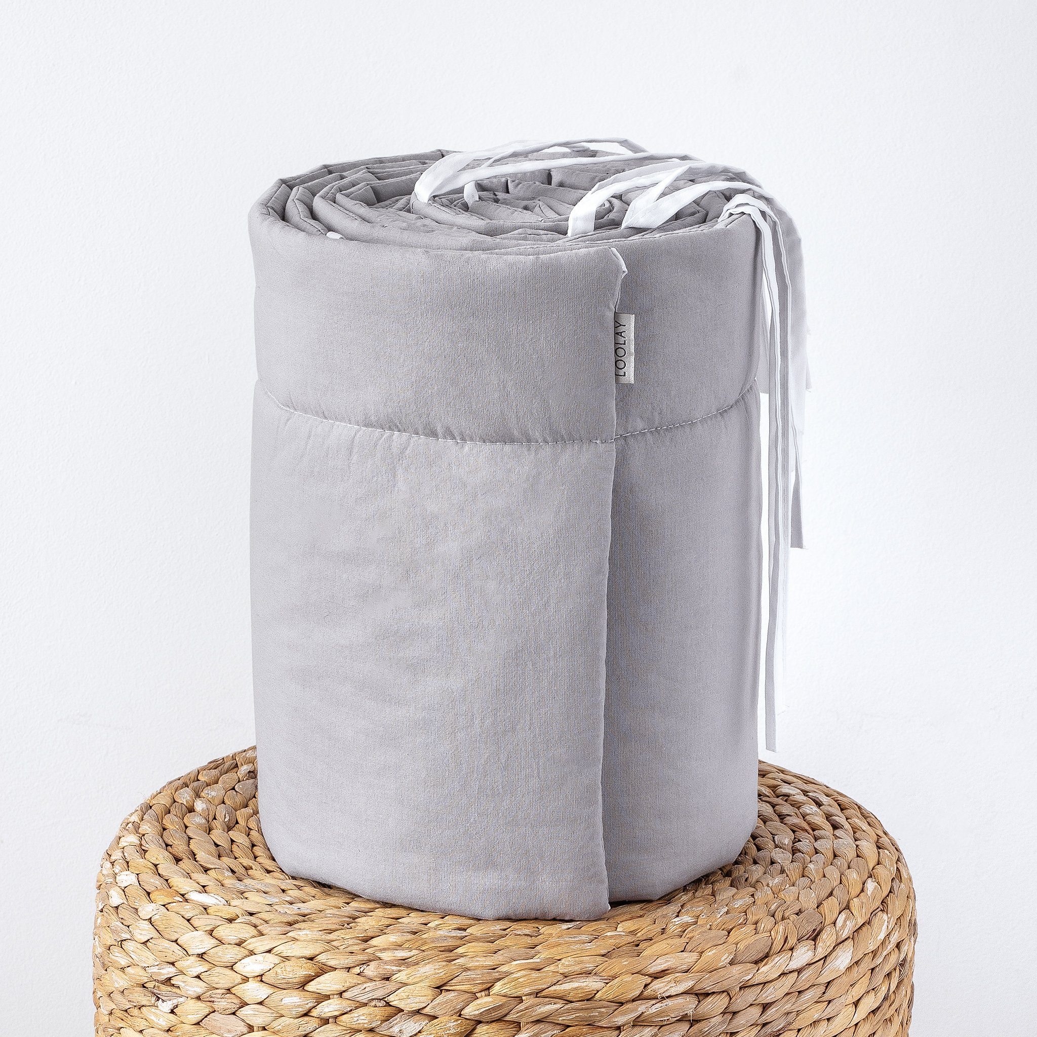 Loolay Bettnestchen GRAU BIO-Baumwolle Atmungsaktives Babybett BETTUMRANDUNG, (420, 360, 210, 180 x 30cm, LUX Babyausstatung Umrandung Kopfschutz Kantenschutz Bettschlange), LOOLAY® - 100% Europäische Stoffe und Kleinserien-Nähen!, Handmade!