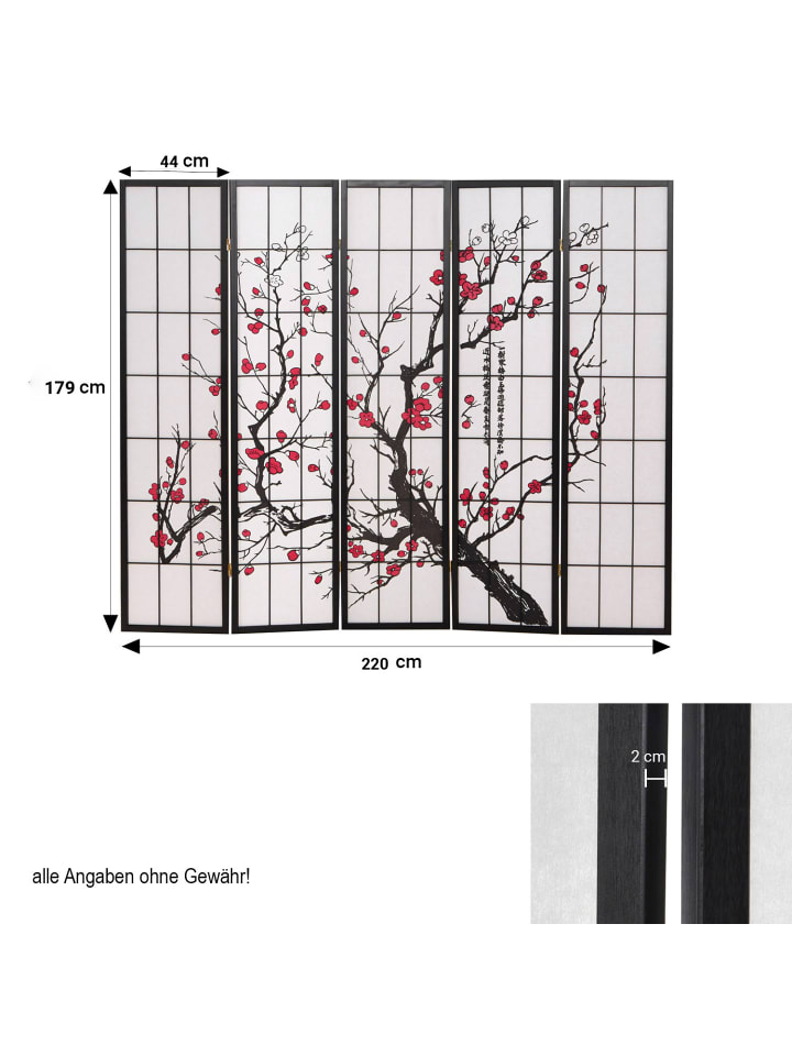 Homestyle4u 5-tlg. Paravent in Schwarz 220x179 günstig kaufen onesize