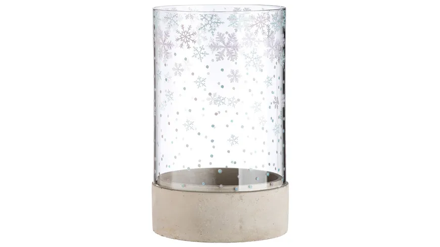 GILDE Zement Windlicht Winterzauber H=25,5cm grau, klar, rosa