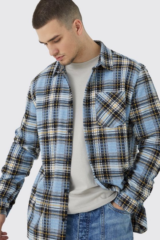 Tall langärmliges strukturiertes kariertes Overshirt