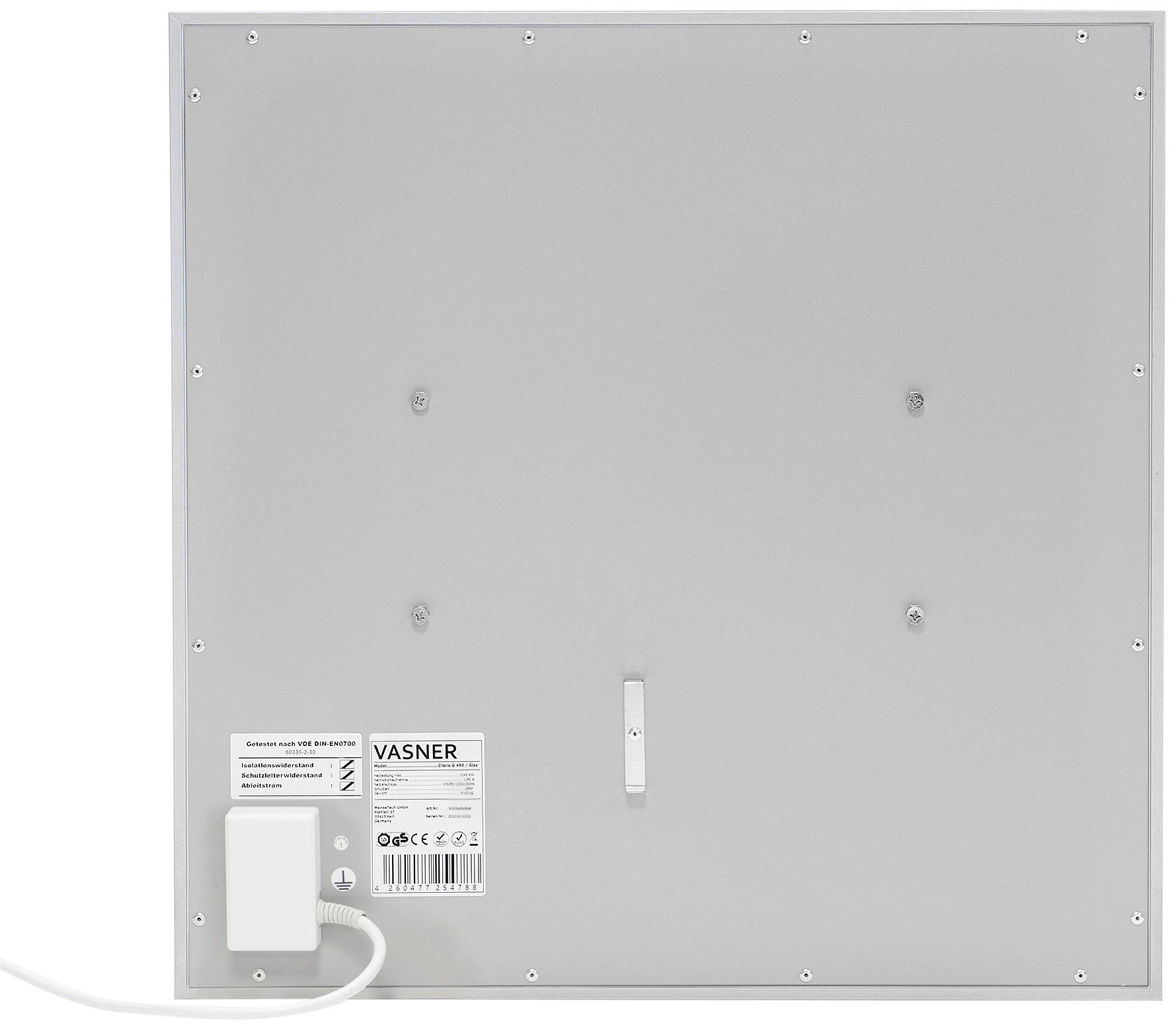 Vasner Infrarotheizung Glas mit Rahmen grau, 700 W, Citara G, Infrarot Glasheizung, IP44 Bad geeignet