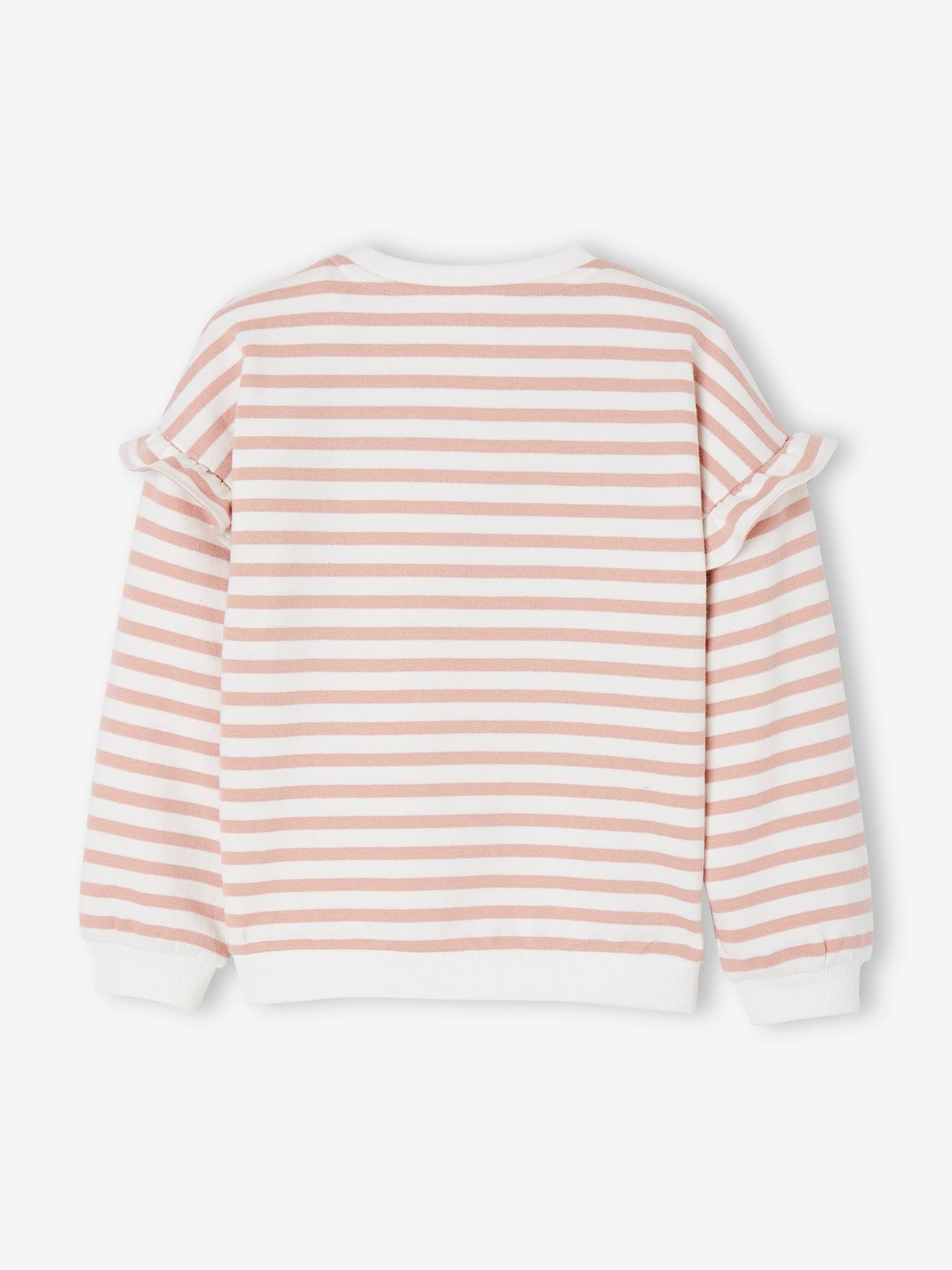 Vertbaudet Mädchen Ringel-Sweatshirt, Volantärmel Oeko-Tex - altrosa