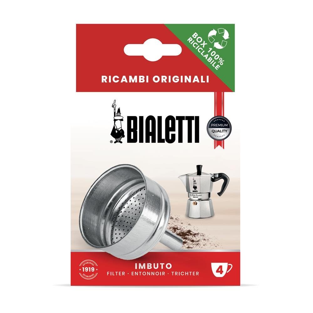 BIALETTI Espressokocher 0800134, Ersatz-Kaffeetrichter aus Aluminium, geeignet für Moka Express, Rainbow, Fiammetta, 4 Tassen, Kaffeetrichter für Espressokocher, Kaffee-Dosierring, silber
