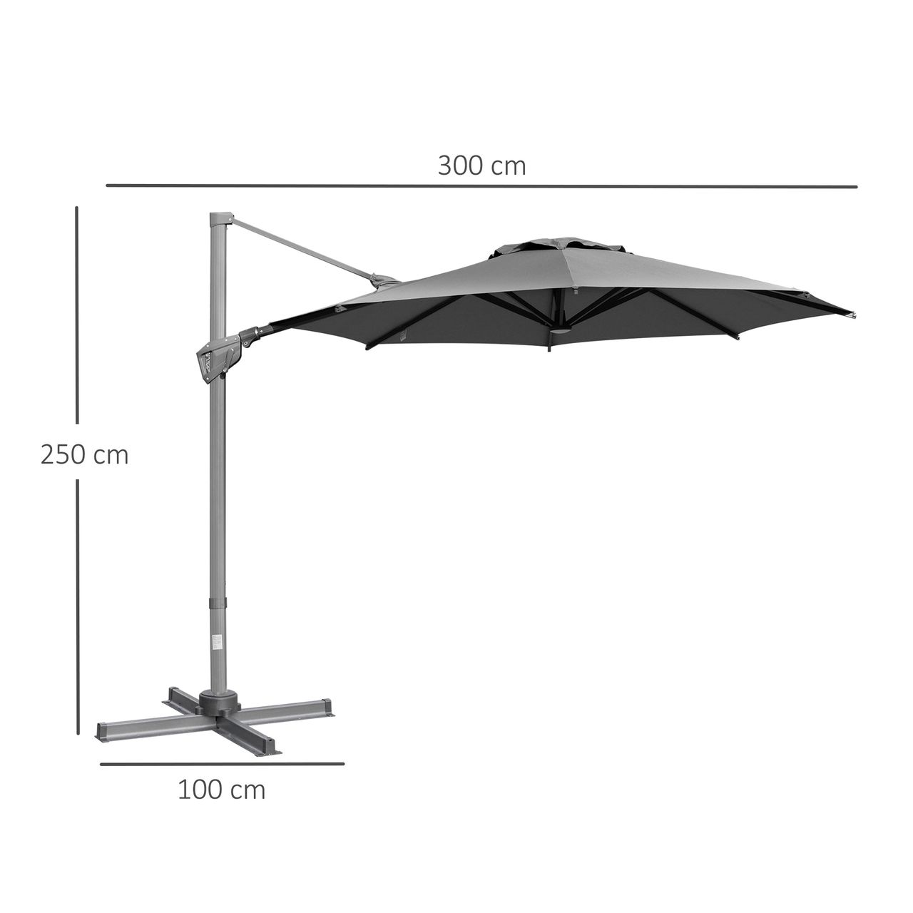 Outsunny Sonnenschirm Ø298 cm Kurbelschirm Ampelschirm Winkel verstellbar Grau