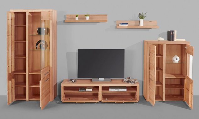 Woltra Wohnwand Falco, (Set, 4-St., 5), Fronten aus Massivholz