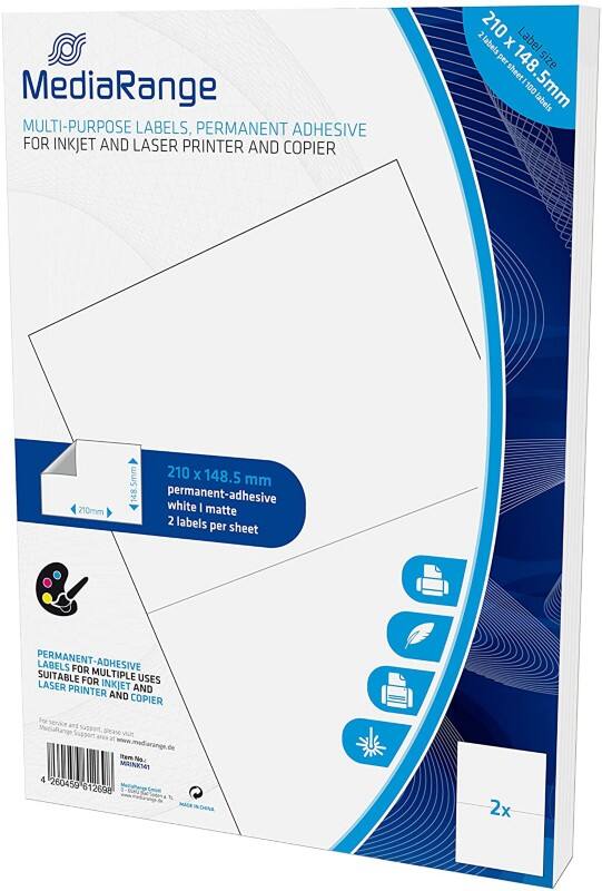 MediaRange Universaletiketten MRINK141 Rechteckig Inkjet- und Laserdrucker und Kopierer Weiß