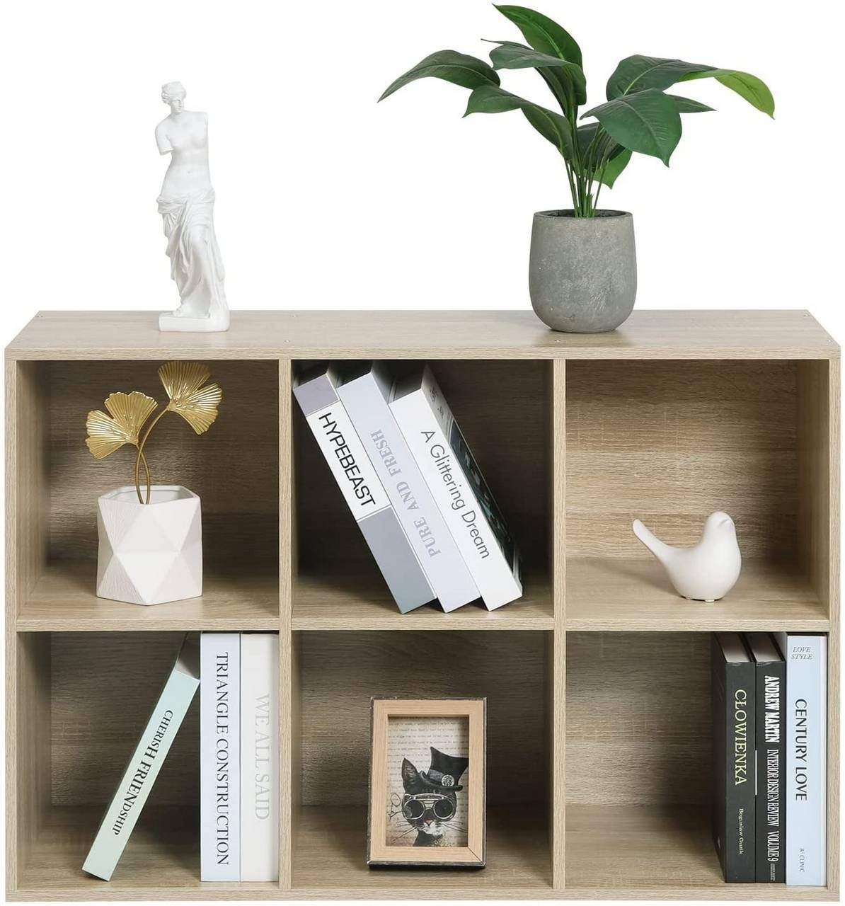 Woltu Bücherregal, 1-tlg., Würfelregal 6 Fächer aus MDF 60x30x89 cm Eiche