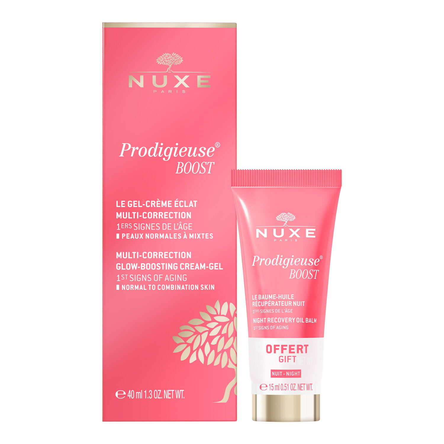 Nuxe Prodigieuse Boost Duo Le Gel-Crème Eclat multi-correction 40 ml + Le Baume-Huile Récupérateur Nuit 15 ml