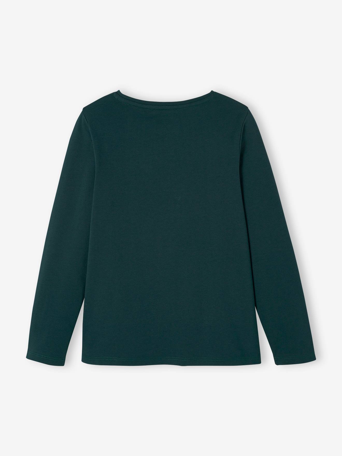T-shirt Basics message irisé fille manches longues bleu marine