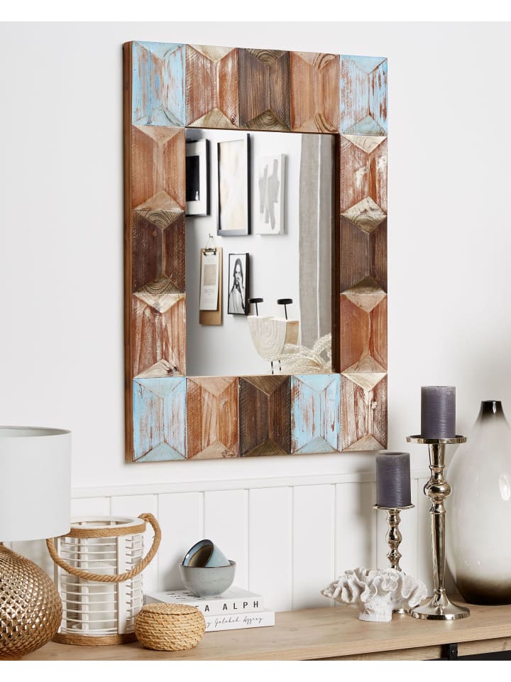 Beliani Wandspiegel HIZOTE in Dunkler Holzfarbton/Heller Holzfarbton/Blau günstig kaufen onesize