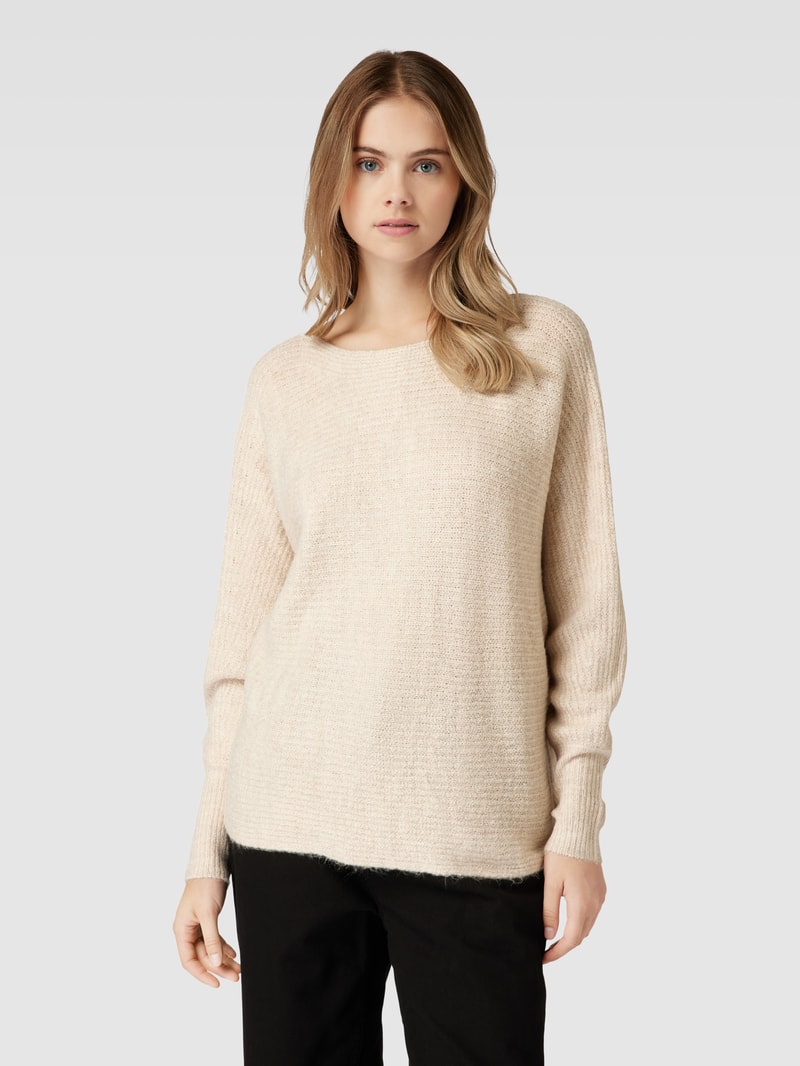 Strickpullover mit Rundhalsausschnitt Modell 'DANIELLA' in beige meliert
