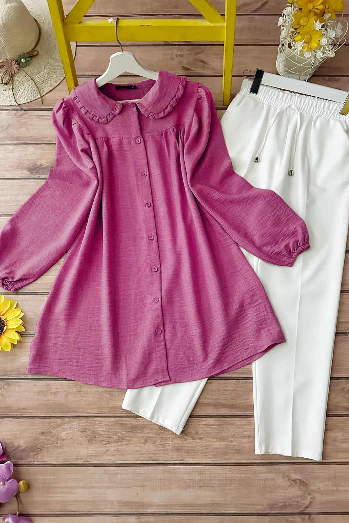 MODAQU  Kombination-Babykragen-Tunika und Hose - Fuchsia