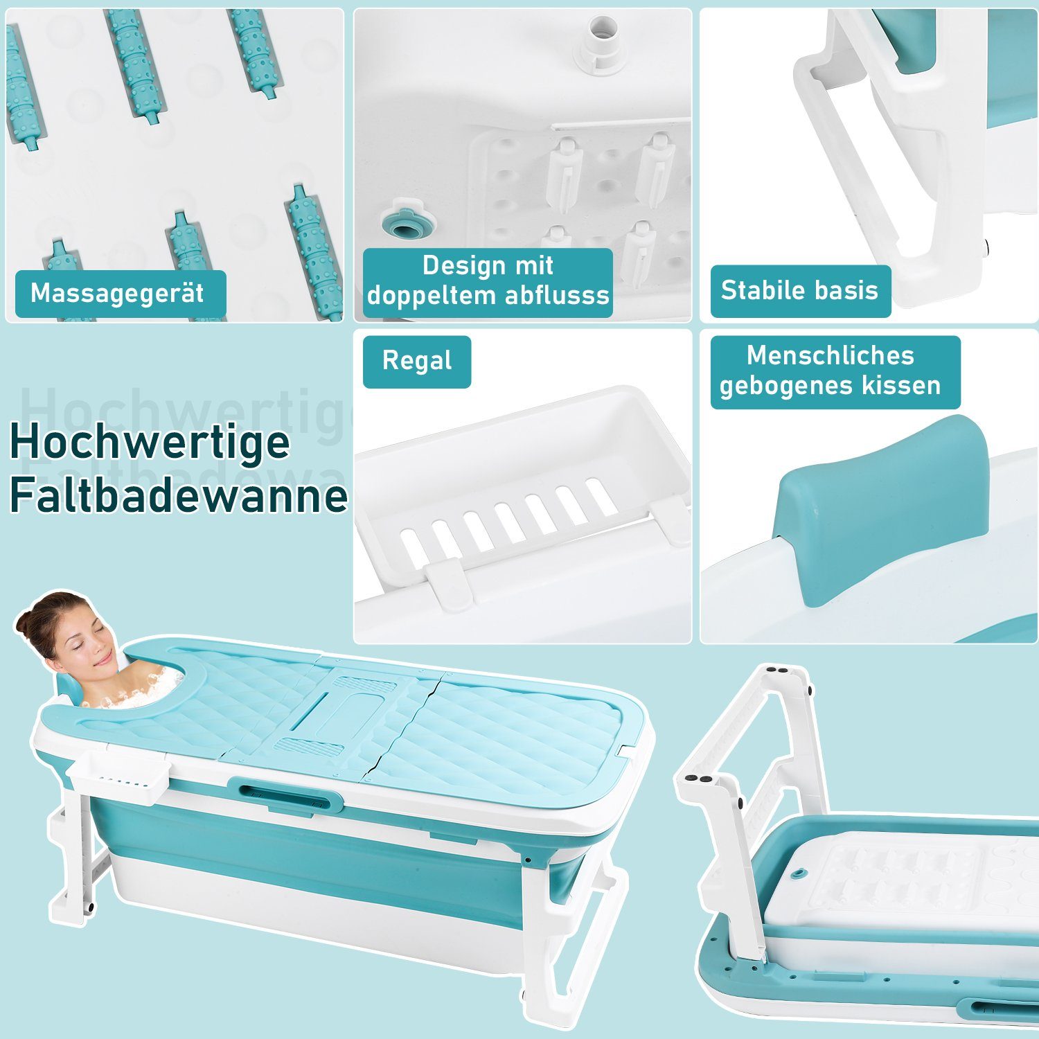 Yakimz Badewanne 132x60x50cm Badewanne Faltbare Badewanne Erwachsene, Foldable Bathtub