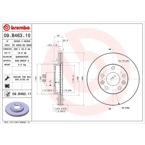 09.B463.11 BREMSSCHEIBE BREMBO VA  VP2 - ATU