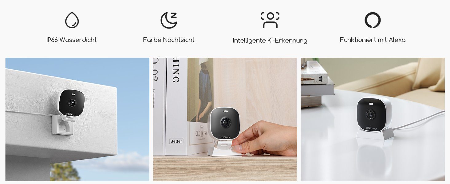 COOAU 2K Überwachungskamera Aussen WLAN,355°/90°Schwenkbar IP Kamera Outdoor Überwachungskamera (AuBenbereich, Innenbereich,Aussen,Drinnen, Wasserdicht Funktioniert,Kompatibel mit Alexa, mit Mensch Bewegungsmelder, Automatische Verfolgung,24/7 Aufnah