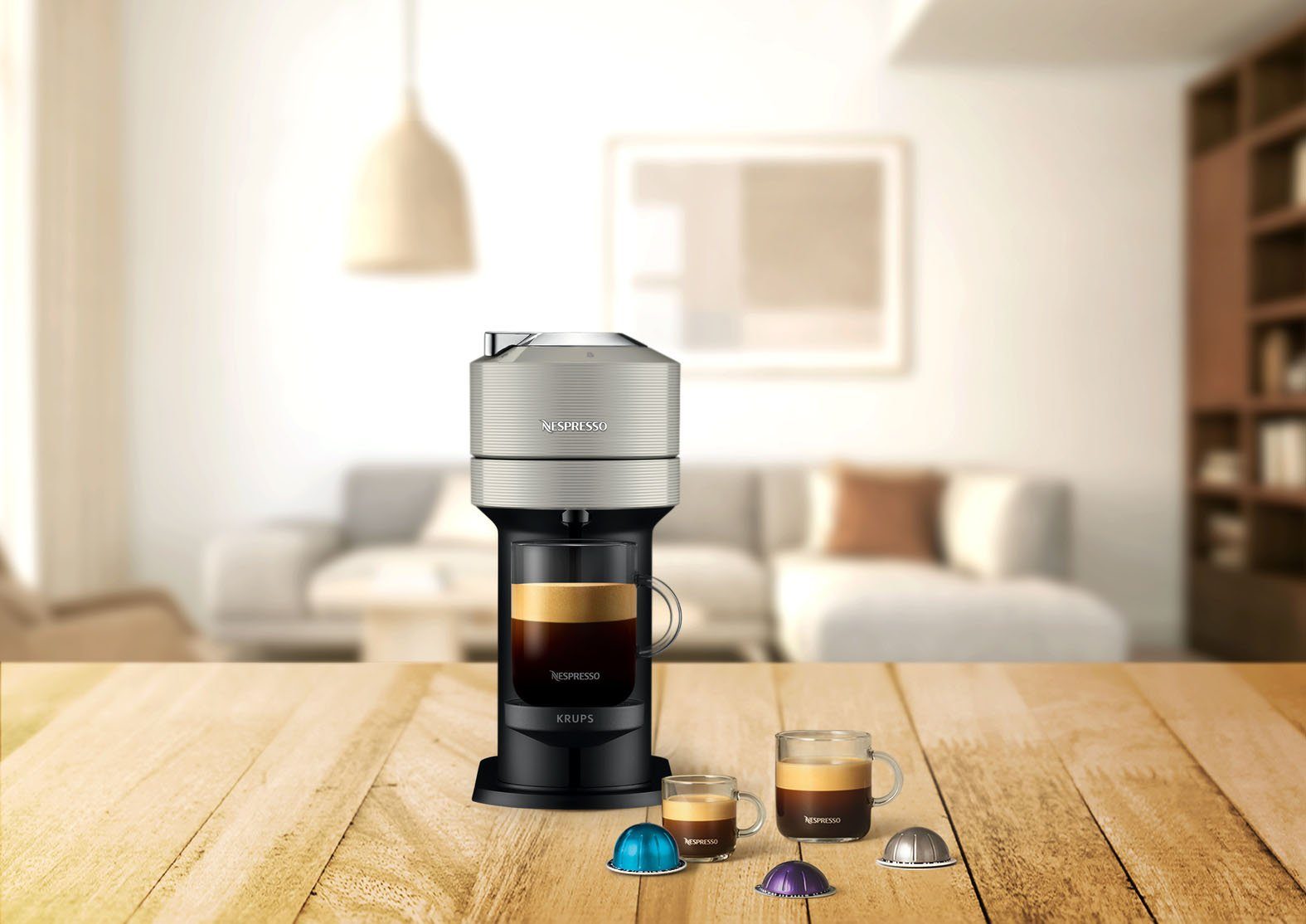 Nespresso Kapselmaschine Vertuo Next Basic XN910B von Krups, 54 % aus recyceltem Kunststoff, inkl. Willkommenspaket mit 12 Kapseln