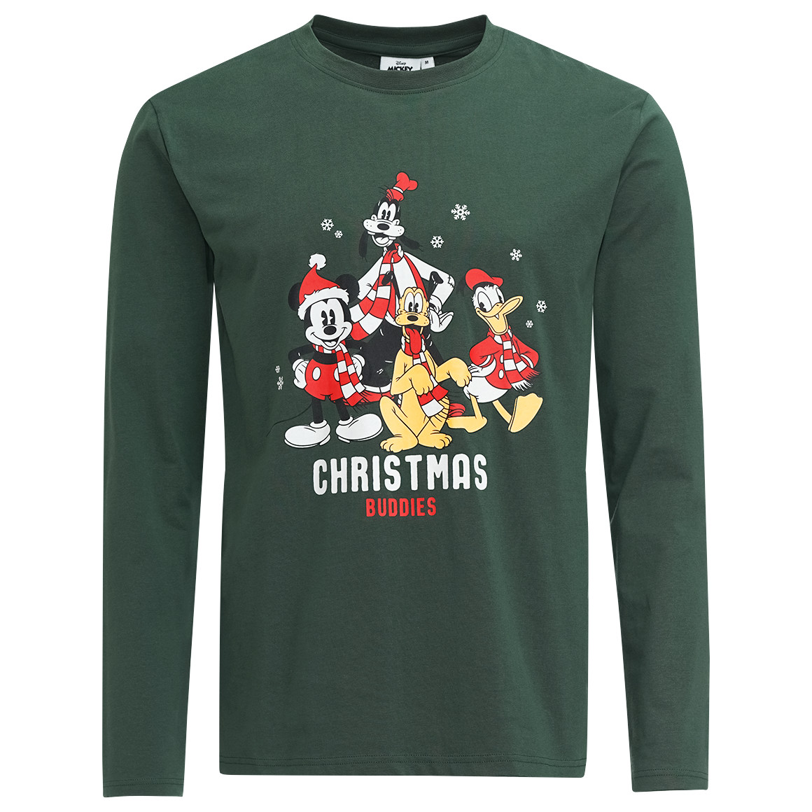 Micky Maus Weihnachtslangarmshirt mit Print dunkelgrün