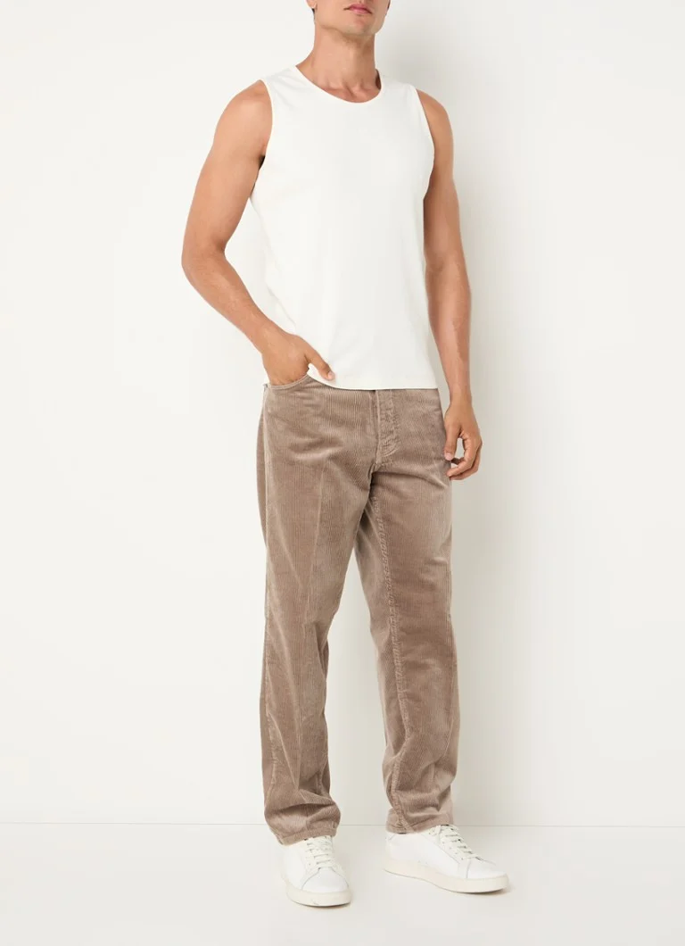 Pantaloni din catifea reiată Emporio Armani, cu picioare drepte și buzunare laterale.