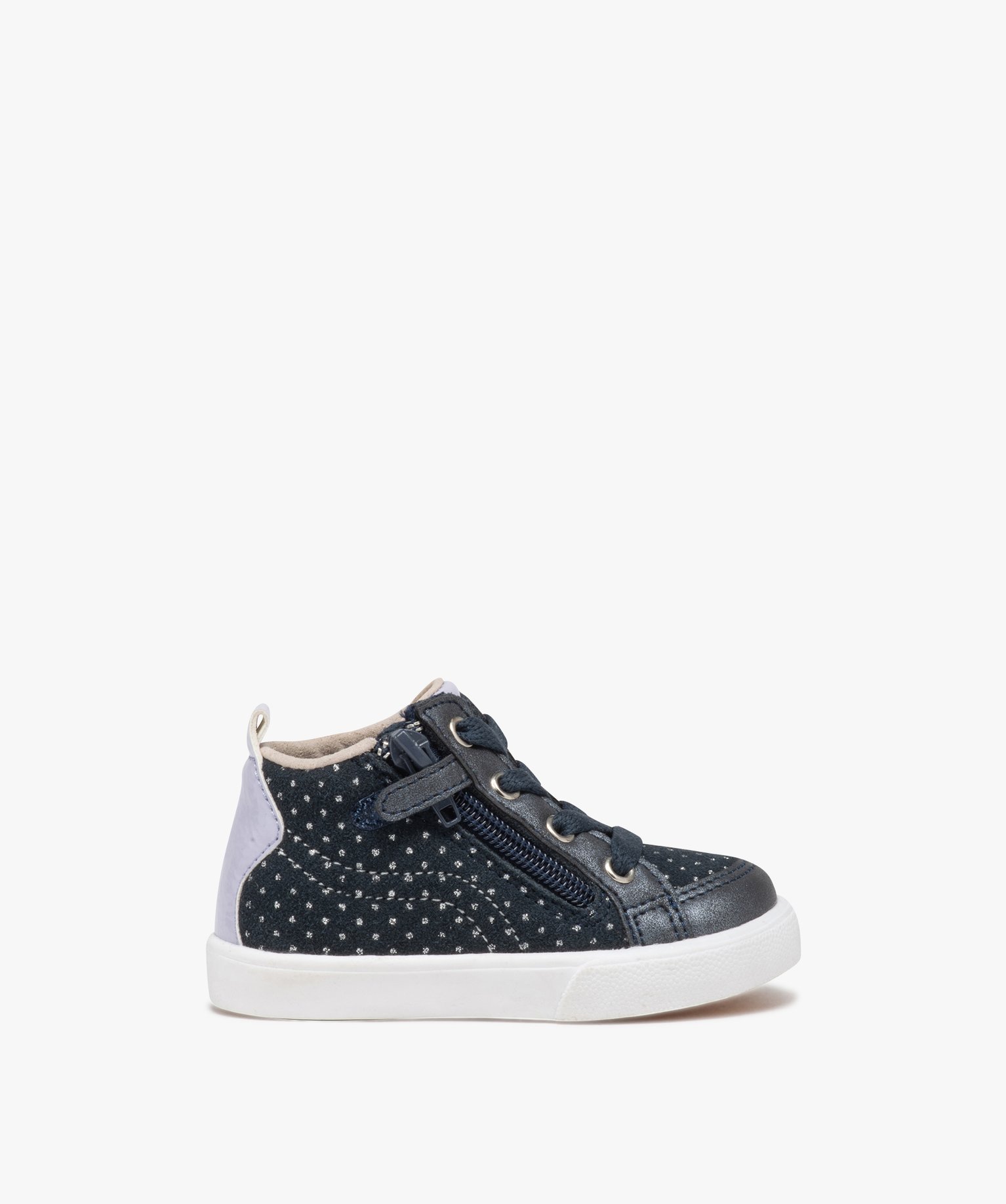 Baskets bébé fille mid-cut en cuir à petits pois scintill... marine | GEMO