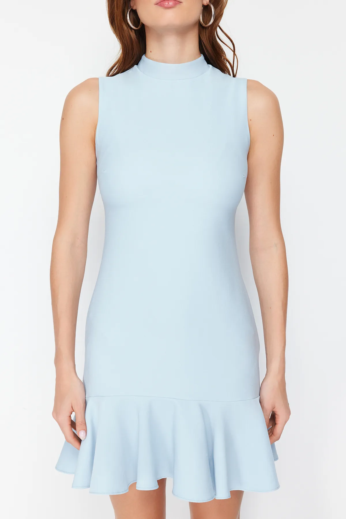 Trendyol Collection  Blaues Volant-Minikleid aus Webstoff TWOSS24EL00602