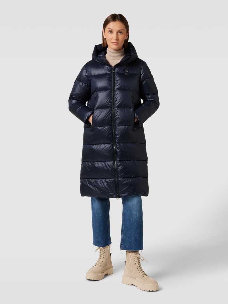 Steppmantel mit Kapuze in marineblau