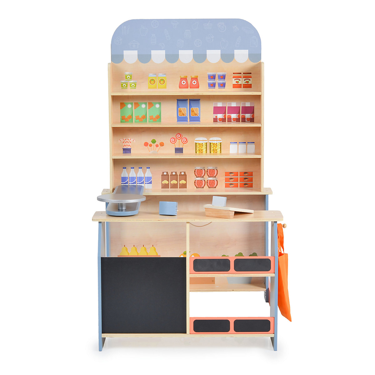 Kinder Kaufladen 4426 Holz, Supermarkt, Tafel, Tasche, Kasse mit Scanner Kaufladen