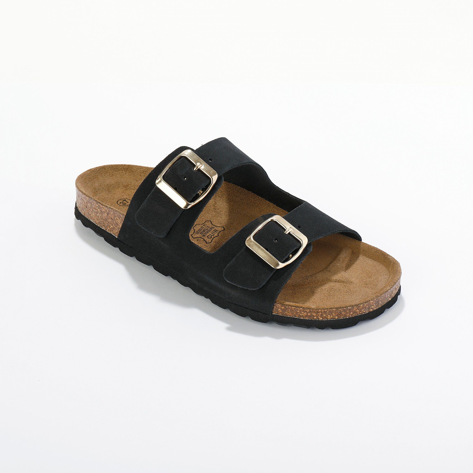 Mules croûte de cuir 2 boucles réglables